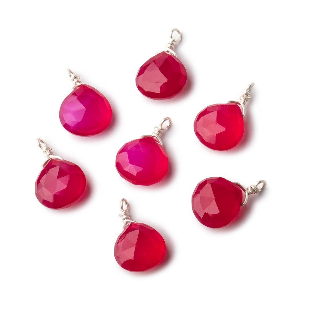 8mm Silver Wire Wrapped Berry Pink Chalcedony Faceted Heart 1 Focal Pendant (ONLINE ORDER ONLY)