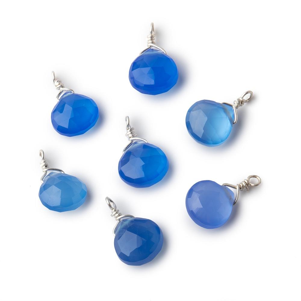 8mm Silver Wire Wrapped Santorini Chalcedony Faceted Heart 1 Focal Pendant (ONLINE ORDER ONLY)