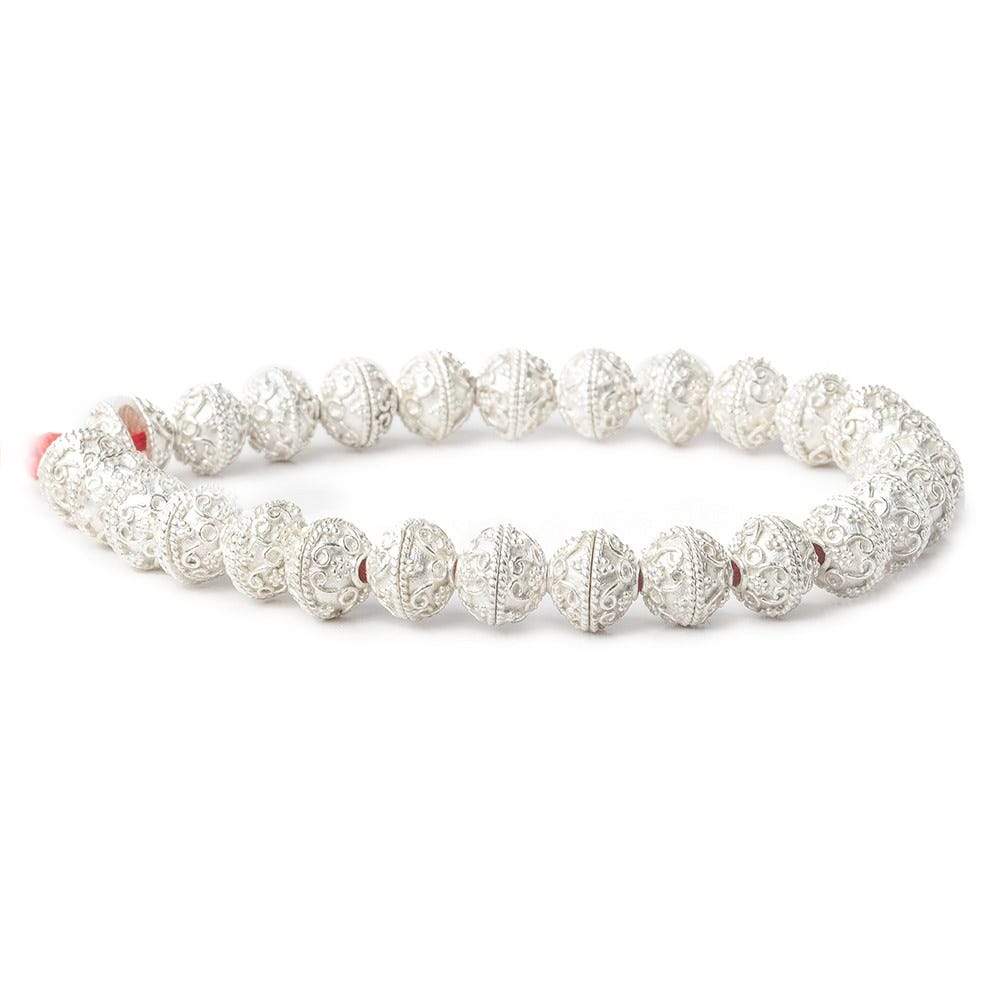 8mm Sterling Silver Plated Copper Bead Cap Round Petite Circle & Swirl 8 inch 54 beads (ONLINE ORDER ONLY)
