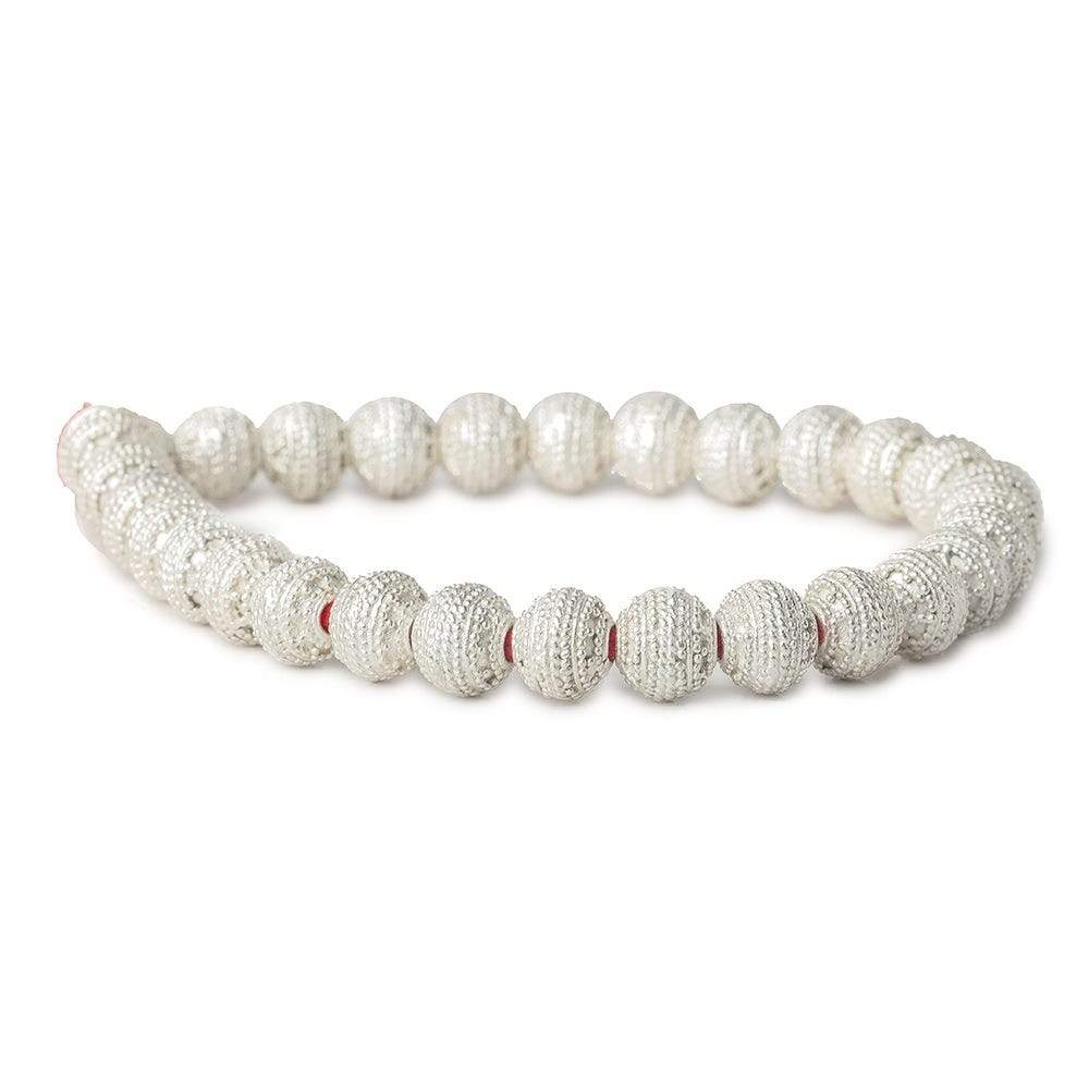 8mm Sterling Silver plated Copper Bead Round Miligrain Body 8 inch 28 pcs (ONLINE ORDER ONLY)