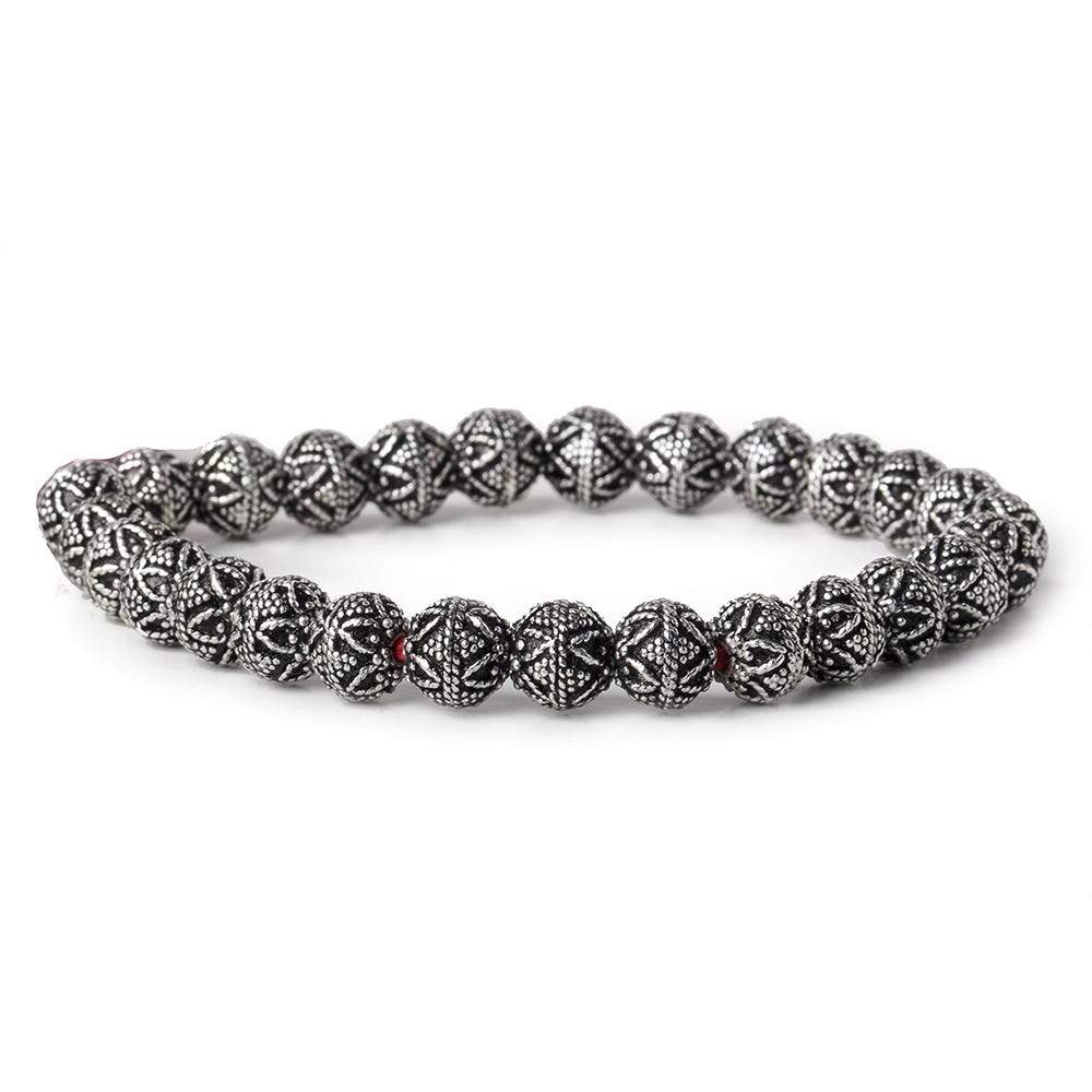 8mm Sterling Silver plated Copper Bead Round Miligrain Triangle Design 8 inch 28 pcs (ONLINE ORDER ONLY)
