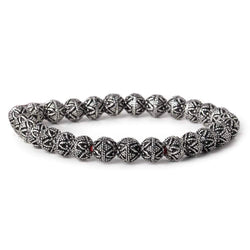 8mm Sterling Silver plated Copper Bead Round Miligrain Triangle Design 8 inch 28 pcs (ONLINE ORDER ONLY)