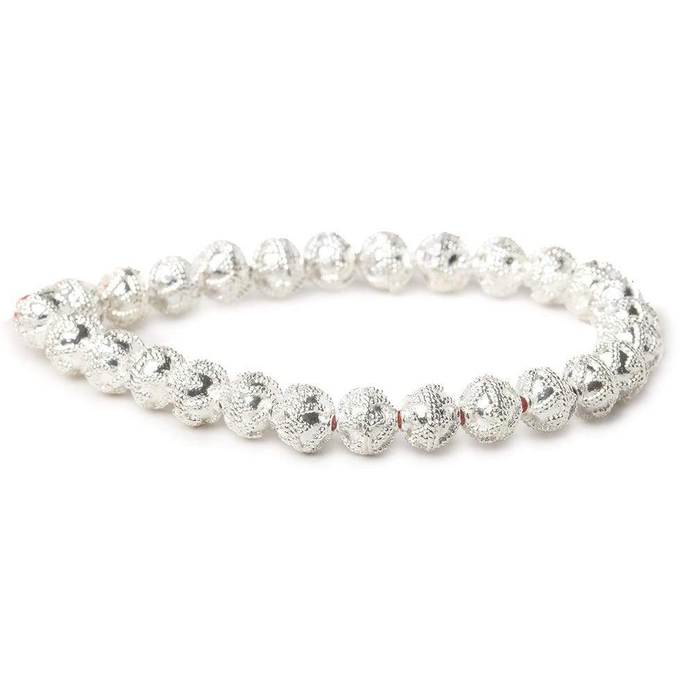 8mm Sterling Silver plated Copper Round Miligrain Bead 8 inch 27 pcs (ONLINE ORDER ONLY)
