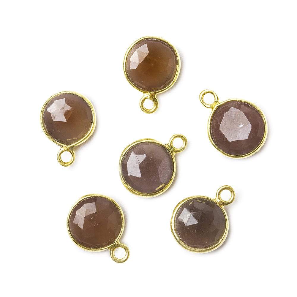 8mm Vermeil Bezel Chocolate Moonstone faceteed coin Pendant 1 piece (ONLINE ORDER ONLY)