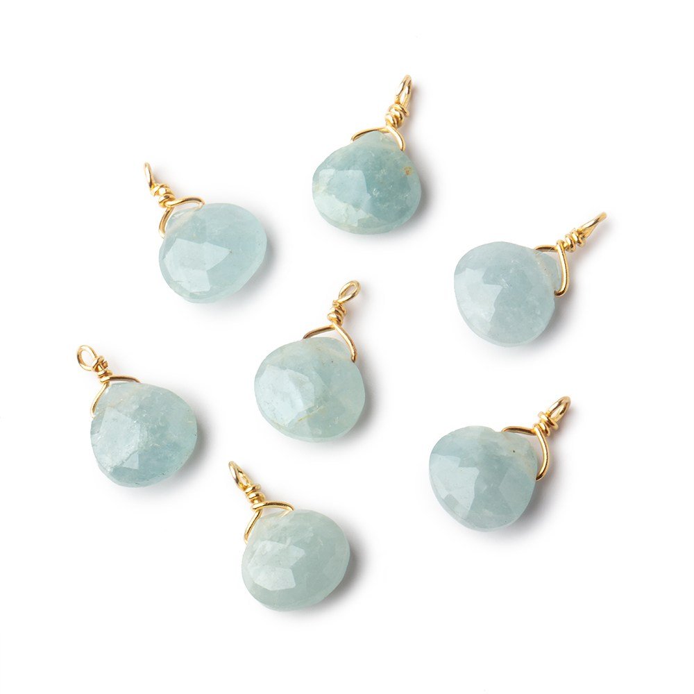 8mm Vermeil Wire Wrapped Aquamarine Faceted Heart 1 Focal Pendant (ONLINE ORDER ONLY)