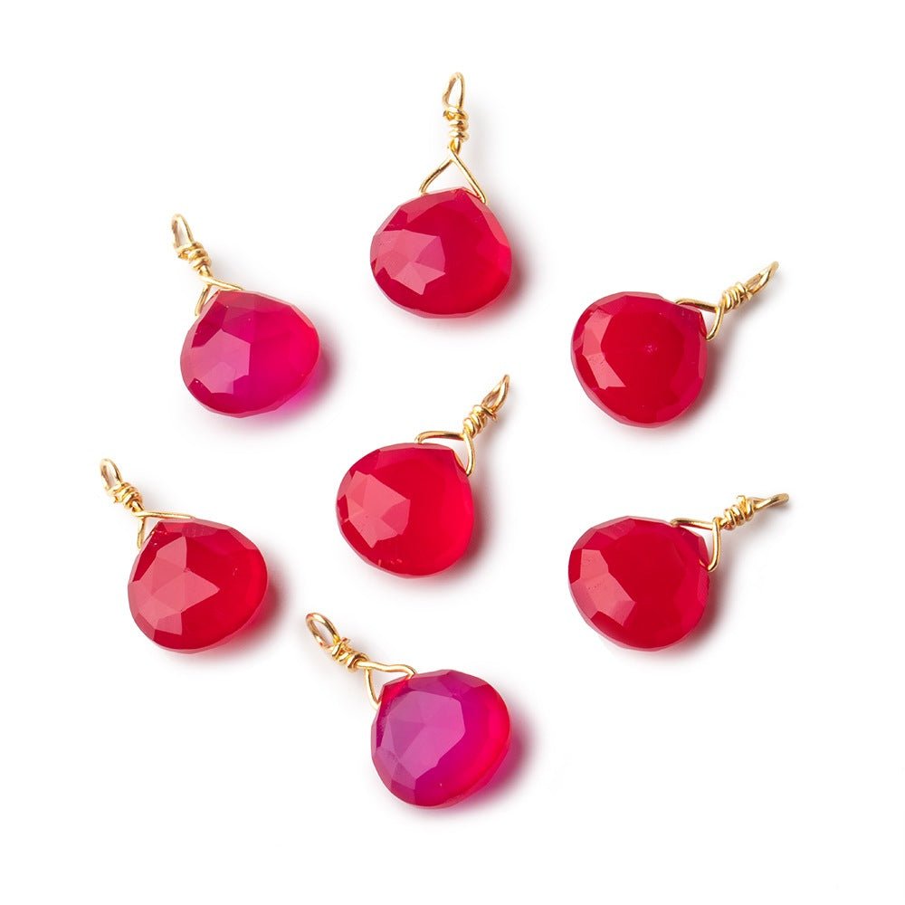 8mm Vermeil Wire Wrapped Berry Pink Chalcedony Faceted Heart 1 Focal Pendant (ONLINE ORDER ONLY)