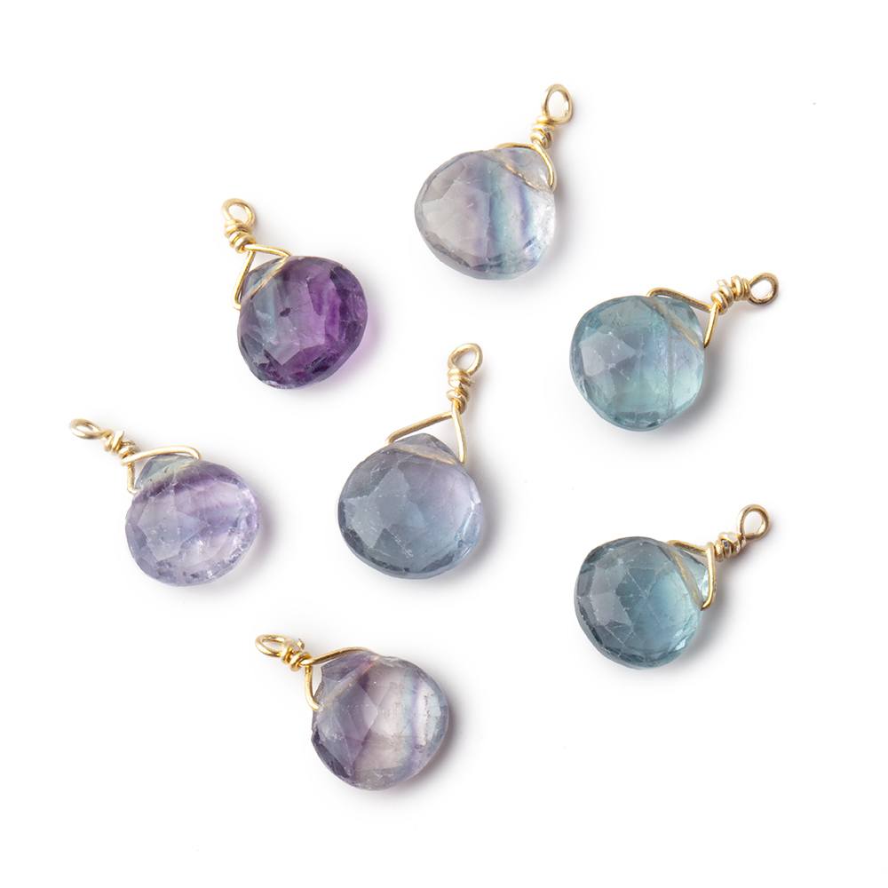 8mm Vermeil Wire Wrapped Fluorite Faceted Heart 1 Focal Pendant (ONLINE ORDER ONLY)