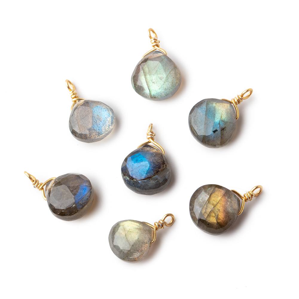 8mm Vermeil Wire Wrapped Labradorite Faceted Heart 1 Focal Pendant (ONLINE ORDER ONLY)