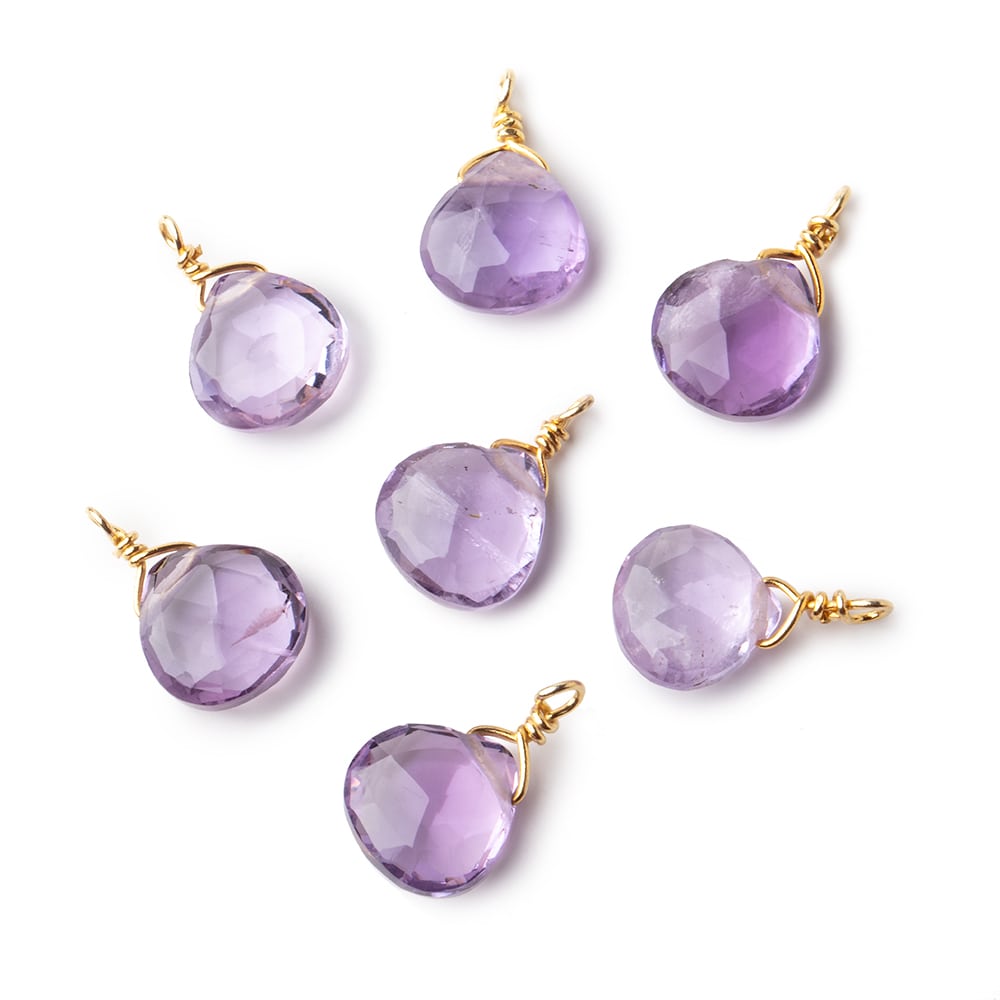 8mm Vermeil Wire Wrapped Pink Amethyst Faceted Heart 1 Focal Pendant (ONLINE ORDER ONLY)