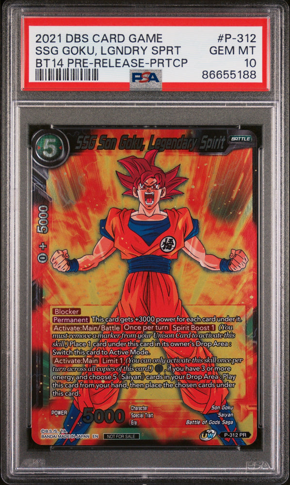 2021 DRAGON BALL SUPER CROSS SPIRITS SSG GOKU, LGNDRY SPRT #P-312 - PSA 10 (Online Order Only)