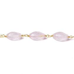 8x5mm Rose Quartz Faceted Navette Vermeil Chain by the foot 20 pieces (ONLINE ORDER ONLY)