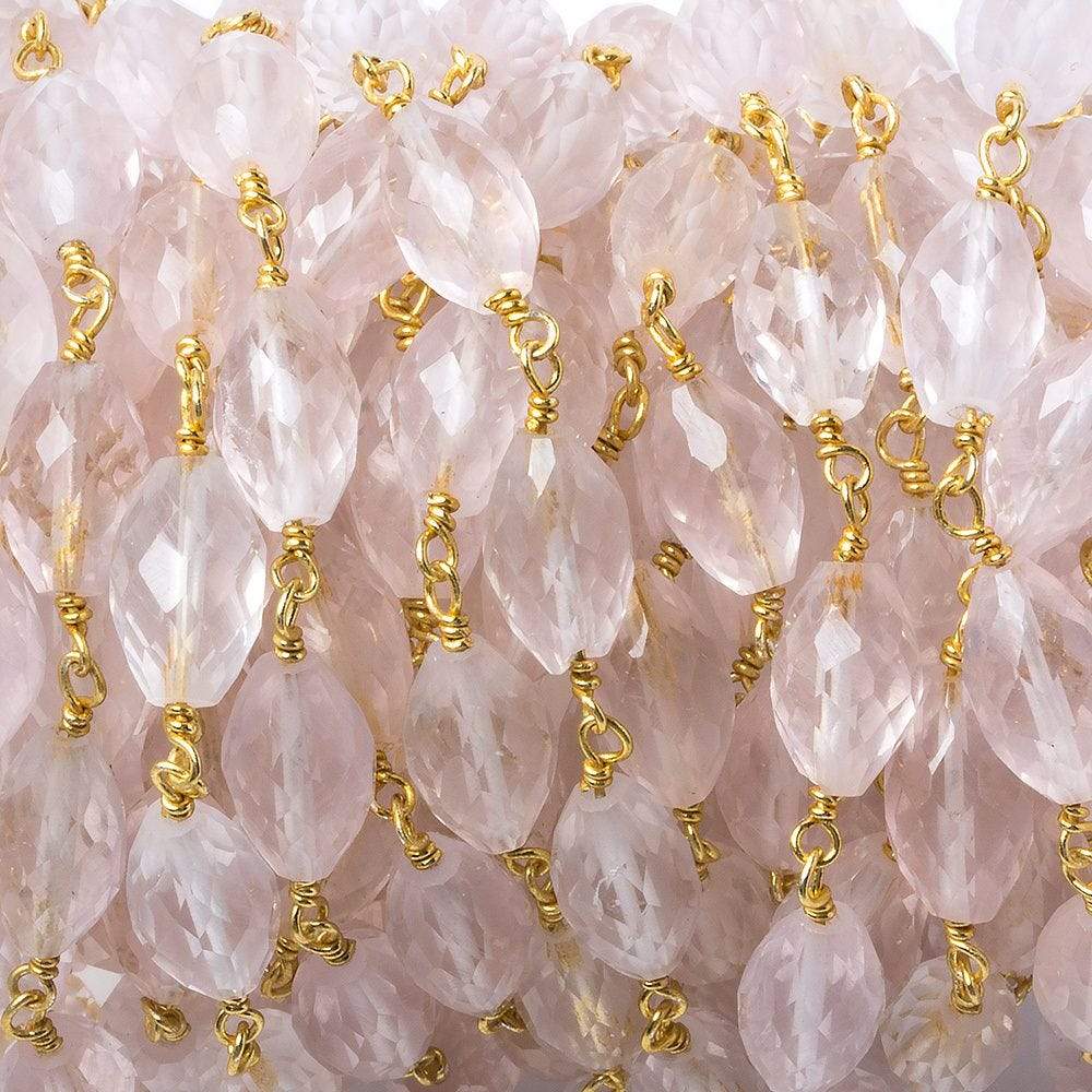 8x5mm Rose Quartz Faceted Navette Vermeil Chain by the foot 20 pieces (ONLINE ORDER ONLY)