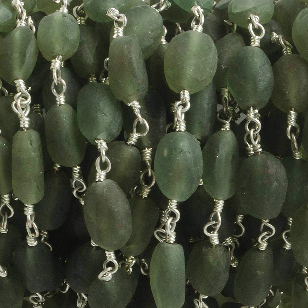 8x6-10x7mm Matte Serpentine plain nugget Silver plated Chain by the foot with approximately 21 pcs (ONLINE ORDER ONLY)