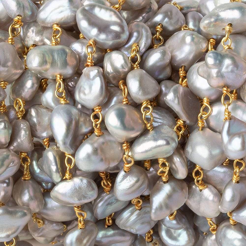 8x6-10x8mm Silver Keshi Freshwater Pearl Vermeil Chain by the foot (ONLINE ORDER ONLY)