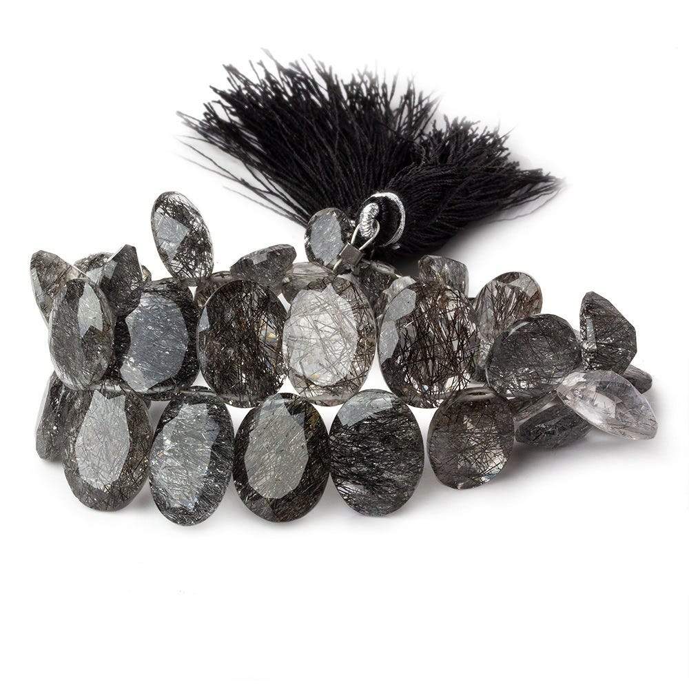 8x6-13x10mm Black Tourmalinated Quartz Bezel Faceted Oval Beads 6.5 inch 37 pcs (ONLINE ORDER ONLY)
