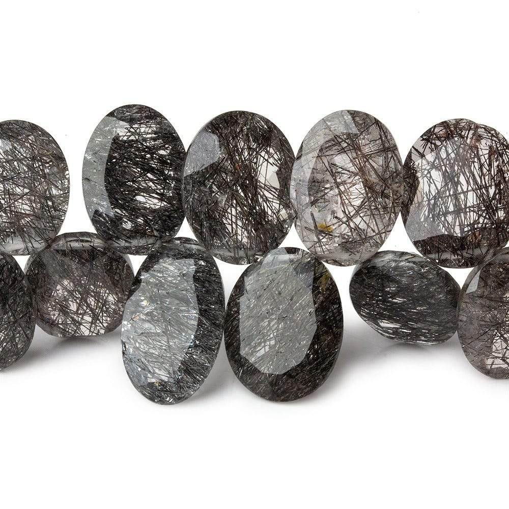 8x6-13x10mm Black Tourmalinated Quartz Bezel Faceted Oval Beads 6.5 inch 37 pcs (ONLINE ORDER ONLY)