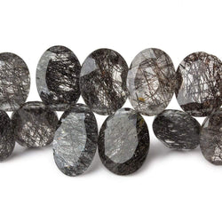 8x6-13x10mm Black Tourmalinated Quartz Bezel Faceted Oval Beads 6.5 inch 37 pcs (ONLINE ORDER ONLY)