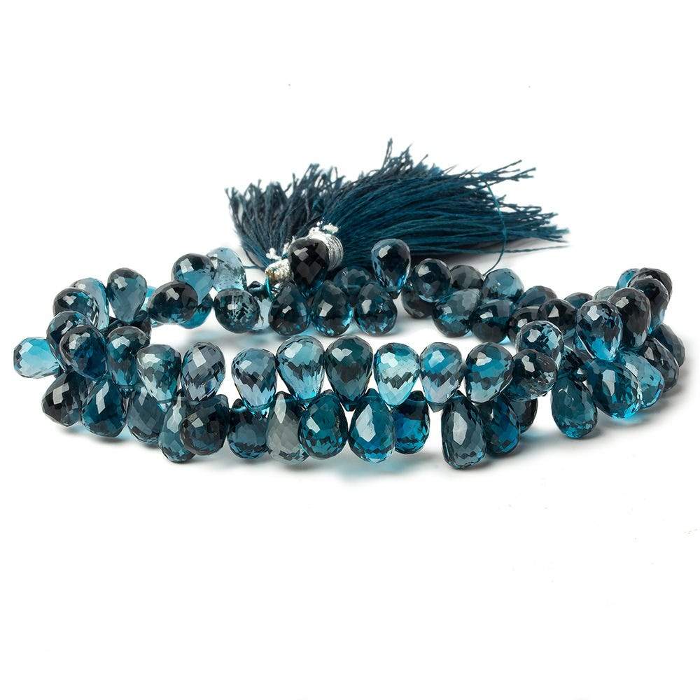 8x6-9x6mm Blue London Topaz Tear Drop Briolette 8.5 inch 72 pieces (ONLINE ORDER ONLY)