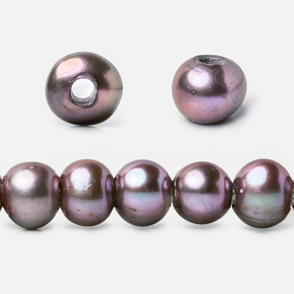 8x6-9x7mm Purple Peacock 2.5mm Large Hole Off Round Freshwater Pearl 15 inch 58 pcs (ONLINE ORDER ONLY)