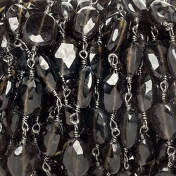 8x6-9x7mm Smoky Quartz faceted oval Black Gold Chain by the foot 20 pieces (ONLINE ORDER ONLY)