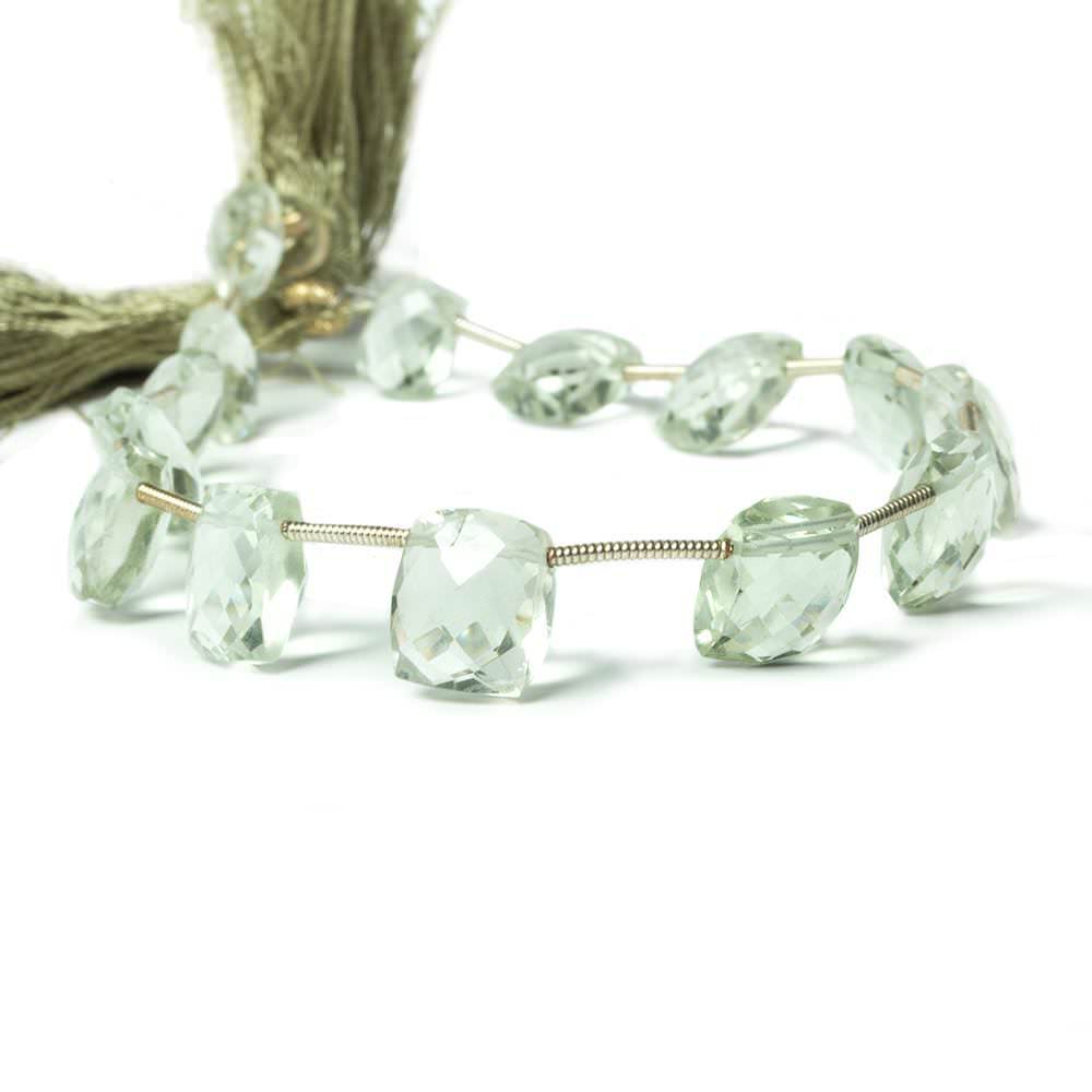 8x6-10x8mm Prasiolite Top Drilled Faceted Cushion Beads 8 inch 14 pieces (ONLINE ORDER ONLY)