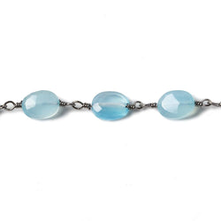 8x6mm Blue Chalcedony faceted Oval Black Gold Chain by the foot 23 pieces
