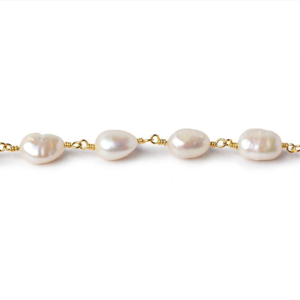 8x6mm Cream Straight Baroque Pearl Gold plated Chain by the foot 20 beads (ONLINE ORDER ONLY)