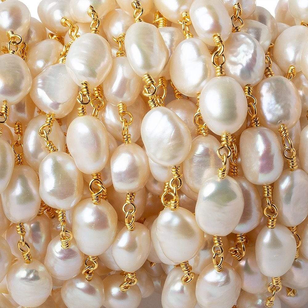 8x6mm Cream Straight Baroque Pearl Gold plated Chain by the foot 20 beads (ONLINE ORDER ONLY)