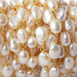 8x6mm Cream Straight Baroque Pearl Gold plated Chain by the foot 20 beads (ONLINE ORDER ONLY)