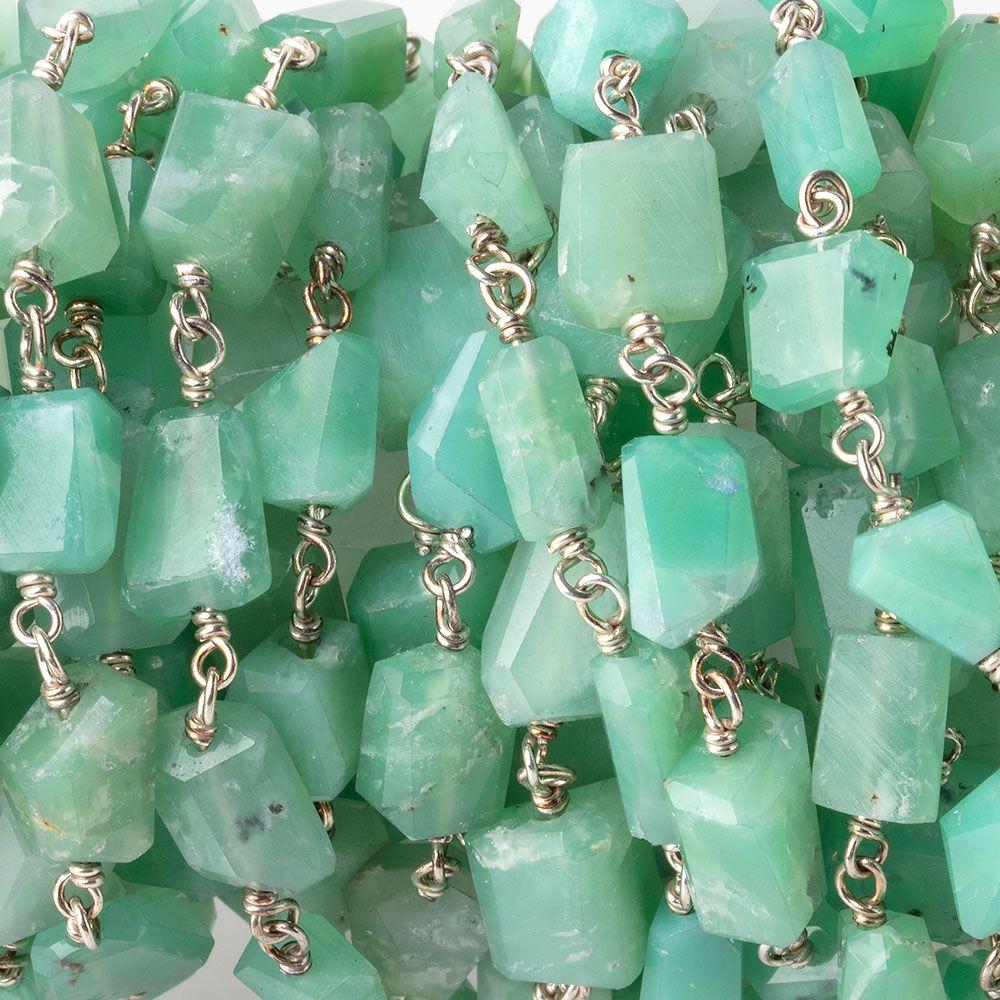 8x7-10x8mm Chrysoprase Faceted Nuggets on .925 Silver Chain by the Foot 19 Beads (ONLINE ORDER ONLY)