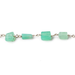 8x7-10x8mm Chrysoprase Faceted Nuggets on .925 Silver Chain by the Foot 19 Beads (ONLINE ORDER ONLY)