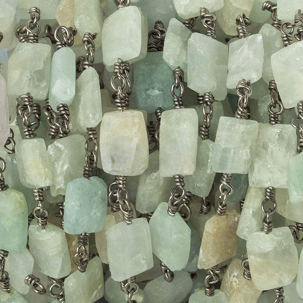 8x7-11x7mm Aquamarine Bevel Faceted Rectangle Black Gold plated Chain by the foot 18 beads (ONLINE ORDER ONLY)