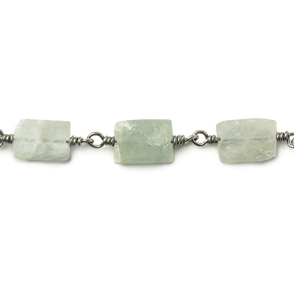 8x7-11x7mm Aquamarine Bevel Faceted Rectangle Black Gold plated Chain by the foot 18 beads (ONLINE ORDER ONLY)