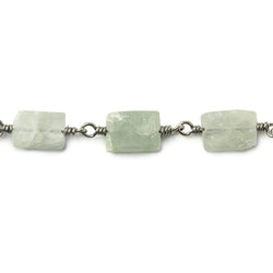 8x7-11x7mm Aquamarine Bevel Faceted Rectangle Black Gold plated Chain by the foot 18 beads (ONLINE ORDER ONLY)