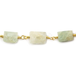 Matte Aquamarine Rectangle Gold plated Chain 18 beads (ONLINE ORDER ONLY)