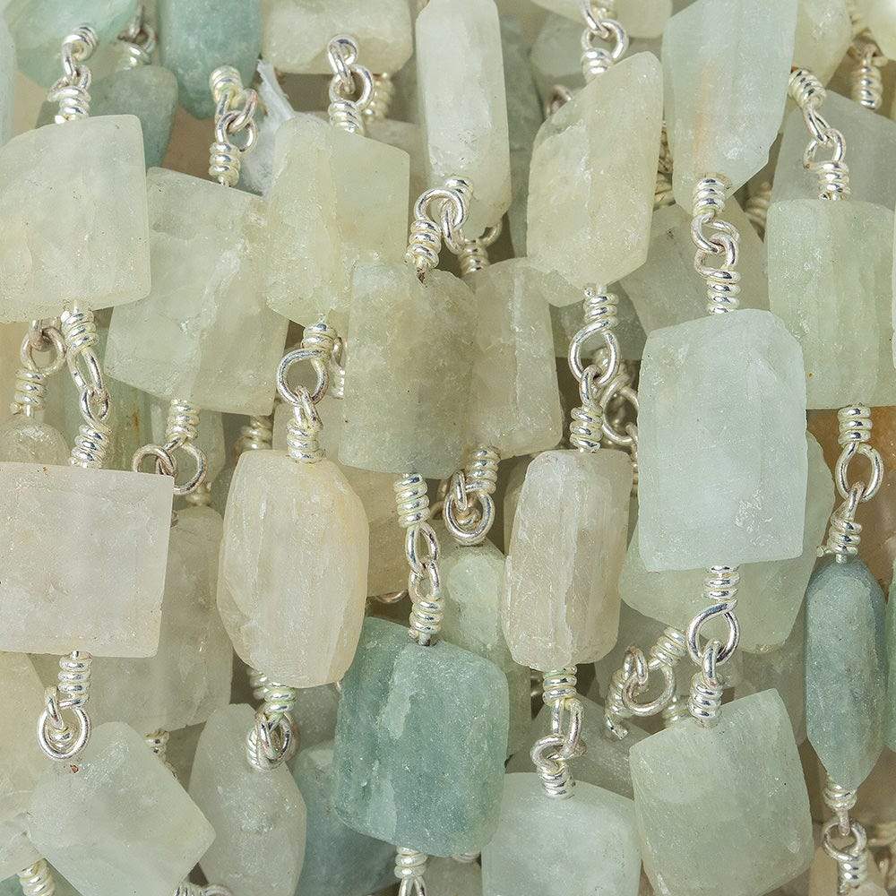 8x7-11x7mm Aquamarine Bevel Faceted Rectangle Silver plated Chain by the foot 18 beads (ONLINE ORDER ONLY)