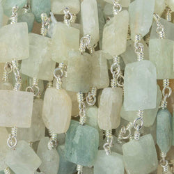 8x7-11x7mm Aquamarine Bevel Faceted Rectangle Silver plated Chain by the foot 18 beads (ONLINE ORDER ONLY)