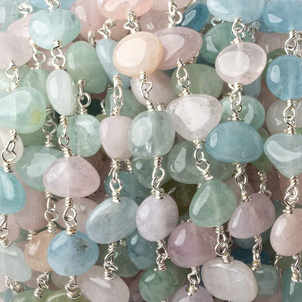 8x7-11x8mm Multi Beryl plain nugget .925 Silver Chain by the foot 21 pcs (ONLINE ORDER ONLY)