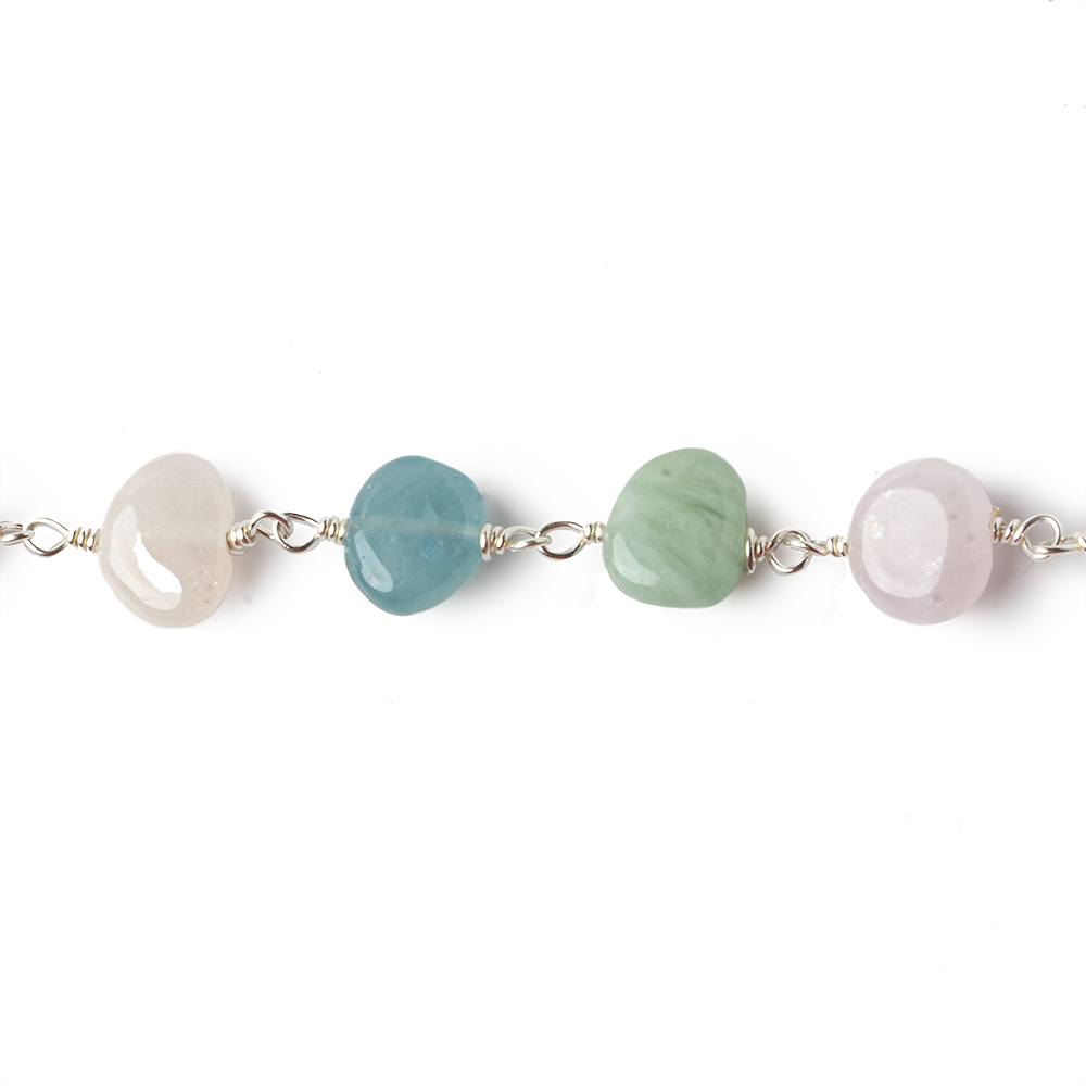 8x7-11x8mm Multi Beryl plain nugget .925 Silver Chain by the foot 21 pcs (ONLINE ORDER ONLY)