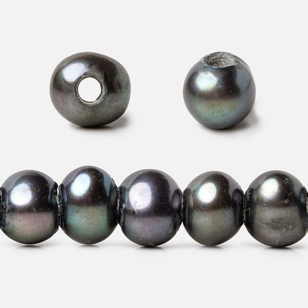 8x7-9x7mm Pistachio Peacock Off Round 2.5mm Large Hole Freshwater Pearl 55 pcs (ONLINE ORDER ONLY)