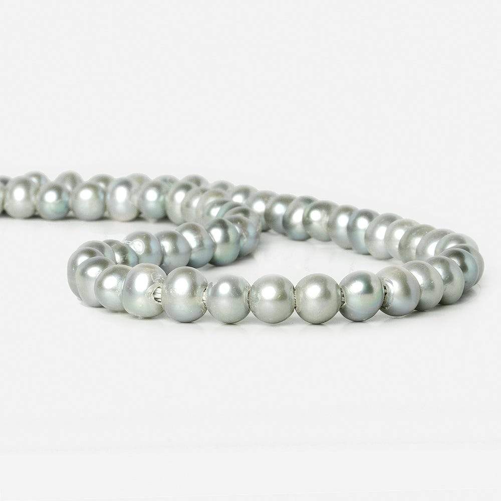 8x7-9x7mm Sage & Silver 2.5mm Large Hole Off Round Pearl 16 inch 55 pieces (ONLINE ORDER ONLY)