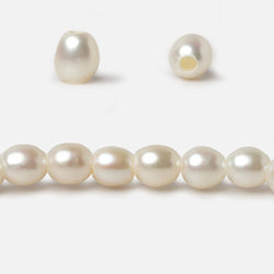8x9mm White Straight Drilled Oval Large Hole pearls 8 inch (ONLINE ORDER ONLY)