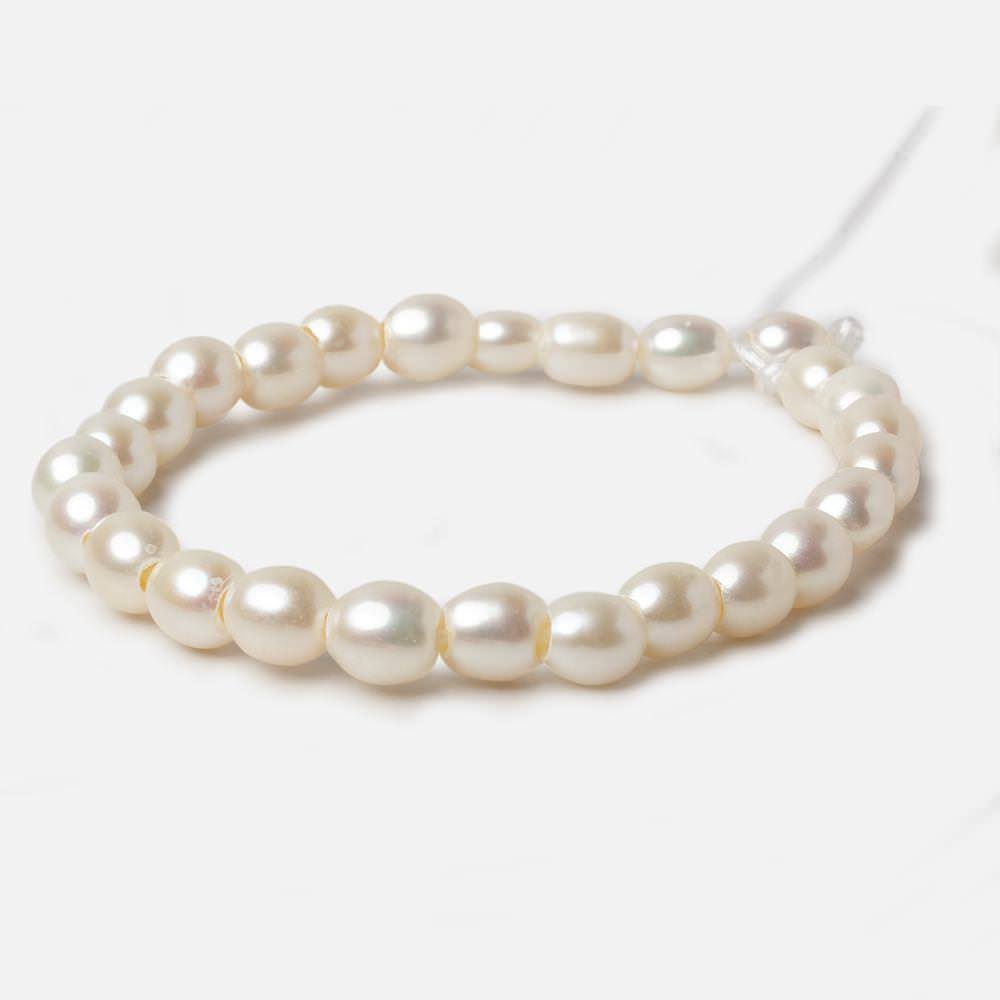 8x9mm White Straight Drilled Oval Large Hole pearls 8 inch (ONLINE ORDER ONLY)