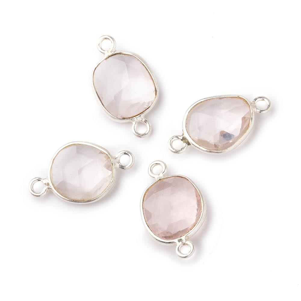 8x8mm Silver .925 Bezel Rose Quartz Faceted Nugget Connector Set of 4 Pieces (ONLINE ORDER ONLY)