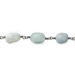 8x9-13x8mm Matte Aquamarine plain nuggets Black Gold Chain by the foot 17 pieces
