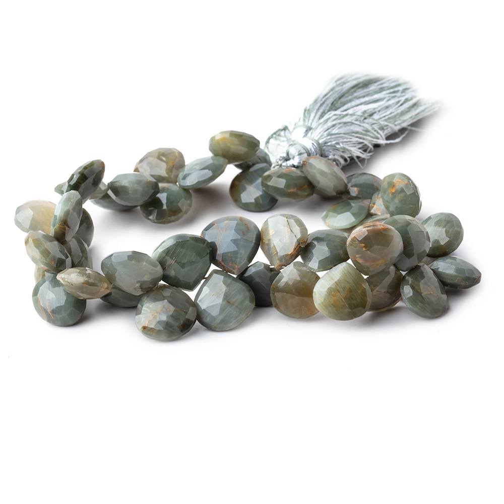 9-10mm Green Cat's Eye Quartz Faceted Heart Beads 8 inch 48 pieces (ONLINE ORDER ONLY)