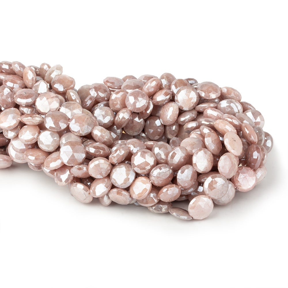 9-10mm Mystic Dark Peach Moonstone faceted coins 14 inch 36 beads (ONLINE ORDER ONLY)