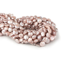 9-10mm Mystic Dark Peach Moonstone faceted coins 14 inch 36 beads (ONLINE ORDER ONLY)