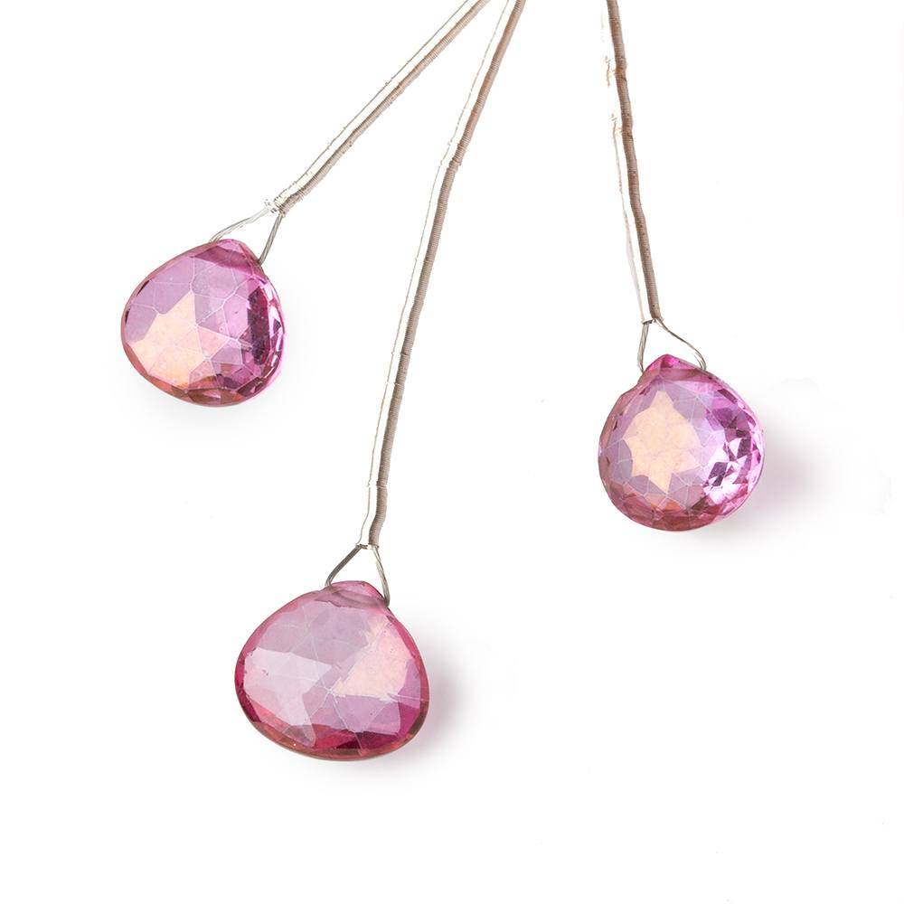 9-10mm Mystic Pink Topaz Faceted Heart Focal Beads Set of 3 (ONLINE ORDER ONLY)