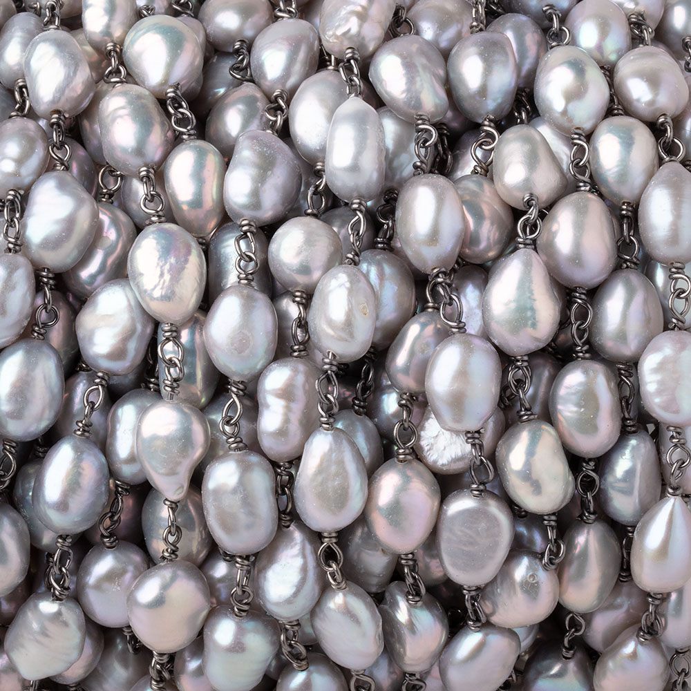 9-10mm Silver Baroque Pearls on Black Gold over .925 Silver Chain (ONLINE ORDER ONLY)